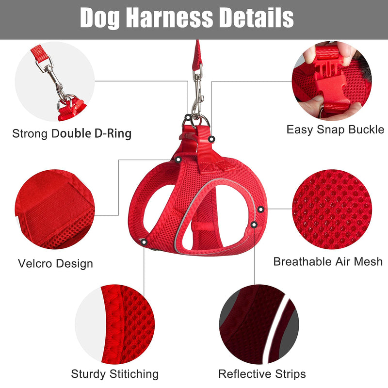 PetiFine Step in Dog Harness and Leash Set, Cat Harness and Leash Escape Proof, All Weather Mesh Reflective, Step-in Air Vest Harness for Cat Puppy Extra Small/Small/Medium Dogs… XXS | Neck: 11.4''-12.2'' Chest:12.6''-14.2'' | Red - BeesActive Australia
