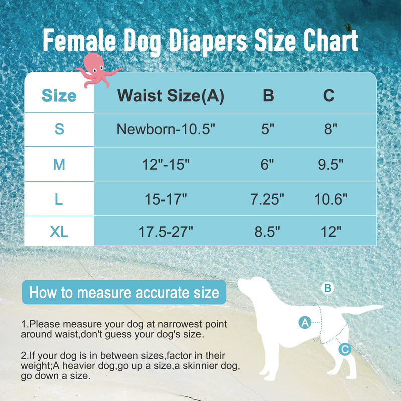 Fuz Bigaza Dog Diapers Female (3 Pack), Reusable Pet Diapers for Female Dogs, Washable Dog Panties Diaper Skirt for Dogs in Heat, Period, Incontinence, or Excitable Urination Mermaid Small (Pack of 3) - BeesActive Australia