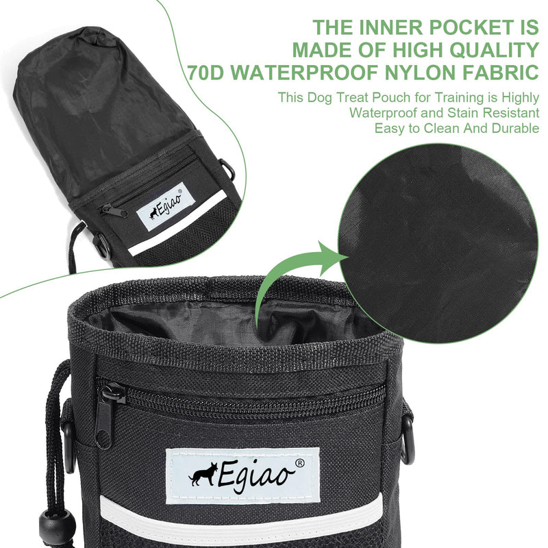 Egiao Black Dog Treat Pouch, Dog Food Bag for Training, Built-in Poop Bag Dispenser, 3 Ways to Wear - Including Collapsible Dog Bowl & Training Clicker & Waist Shoulder Strap - BeesActive Australia