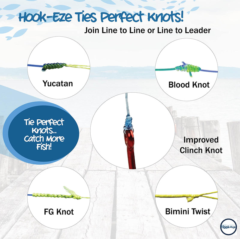 HOOK-EZE Fishing Gear Knot Tying Tool for Hooks Jigs Swivels | Line Cutter |Cover Hooks on Fishing Poles Travel Safely Fully Rigged. Ideal for Bass Ice Kayak Fishing Blue, Green, Yellow - BeesActive Australia