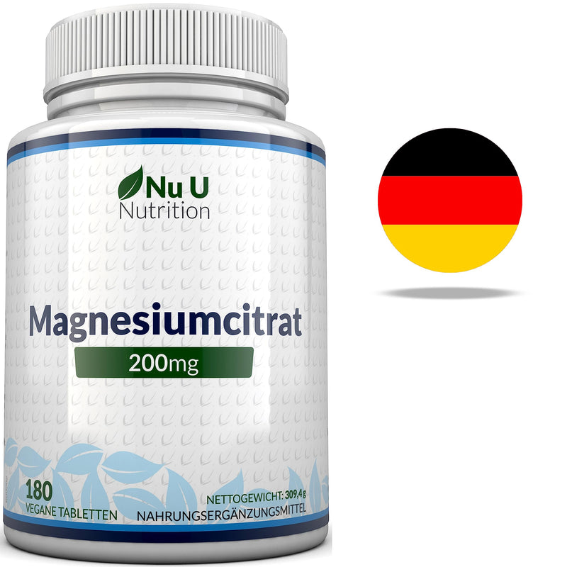 Magnesium Citrate 200mg | 180 Tablets for 6 Month Supply of Magnesium Tablets | Made in The UK by Nu U Nutrition - BeesActive Australia