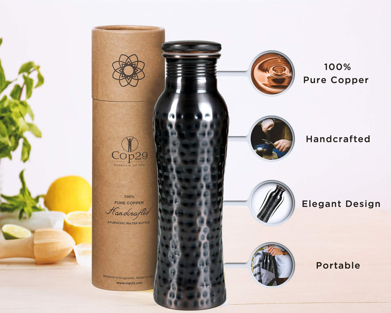 Cop29 Handmade Pure Copper Fairy Water Bottle: An Ayurvedic Copper Vessel, Gift Packing- 900ml/30oz (Antique Hammered) Antique Hammered - BeesActive Australia