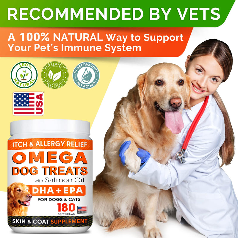 Fish Oil Omega 3 Treats for Dogs - Allergy and Itch Relief - Skin and Coat Supplement - Joint Health - Wild Alaskan Salmon Oil - Shedding, Itchy Skin Relief - Omega 3 6 9 - EPA & DHA 180 Treats - BeesActive Australia