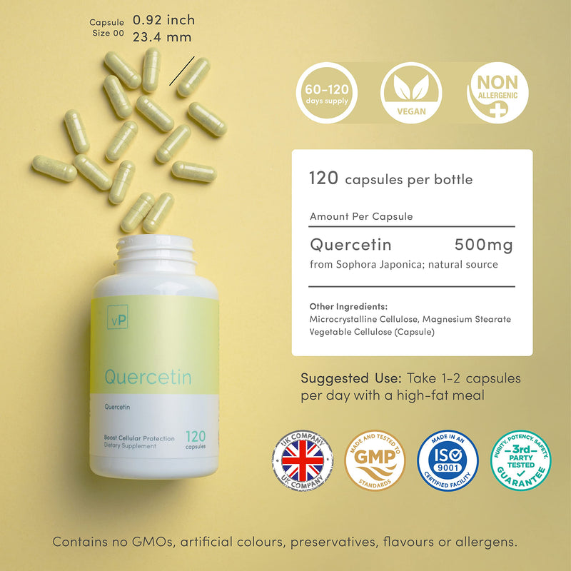 Quercetin 500mg x 120 Capsules - Third Party Tested Over 98.4% Purity - Natural Quercetin Supplement � 60 Grams - Vitality Pro - BeesActive Australia