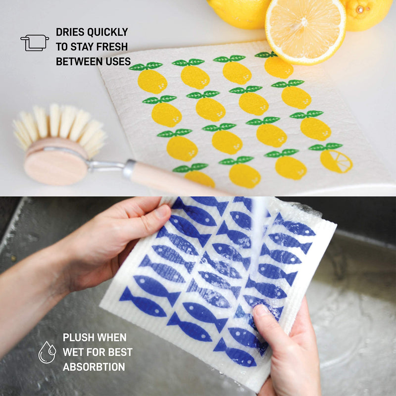 Nordhus Design Swedish Dishcloths for Kitchen 10 Pack Reusable and Replace Paper Towels, Sponges and Dish Rags - Eco Friendly, Biodegradable, Absorbent and Quick Drying Cellulose Cloths Scandinavian Retro - BeesActive Australia
