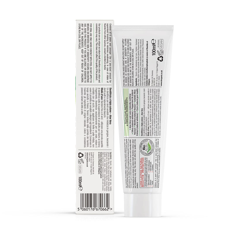 Dr Organic, Organic Aloe Vera Toothpaste, Natural , Vegan , Cruelty Free , Paraben & SLS Free , Whitening, Anti Cavity , Fresh , 100ml - BeesActive Australia