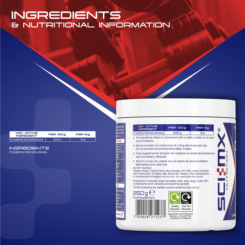Sci-MX Creatine Monohydrate Strength, Power & Energy Powder - 250 g - 50 Servings - BeesActive Australia