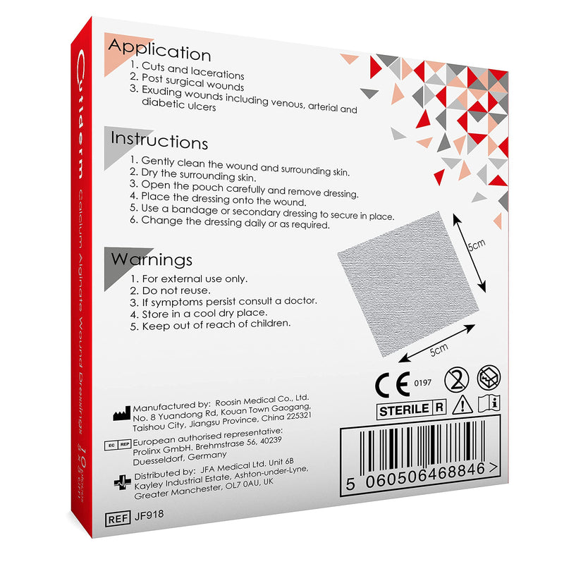 Pack of 10 Cutiderm Calcium Alginate Low Adherent Wound Dressing 5cm x 5cm - Suitable for cuts and lacerations, Post Surgical Wounds, exuding Wound Including venous, arterial and Diabetic ulcers 5x5 cm (Pack of 10) - BeesActive Australia