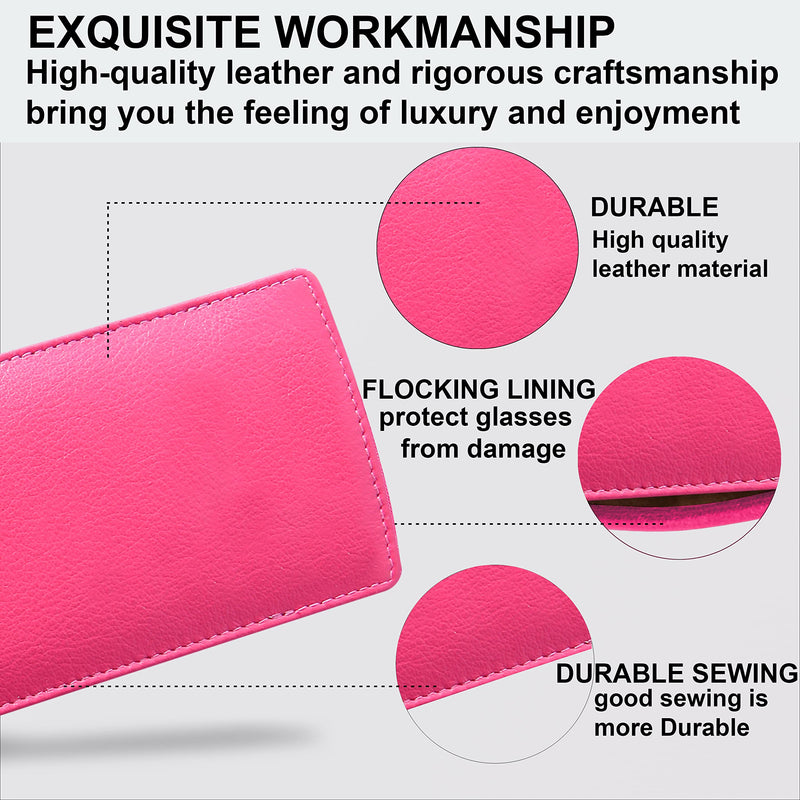ALLEN & MATE Real Leather Reading Glasses Case Slim Soft Spectacles Pouch Sleeve with Glass Cleaning Cloth Pink Premium - BeesActive Australia