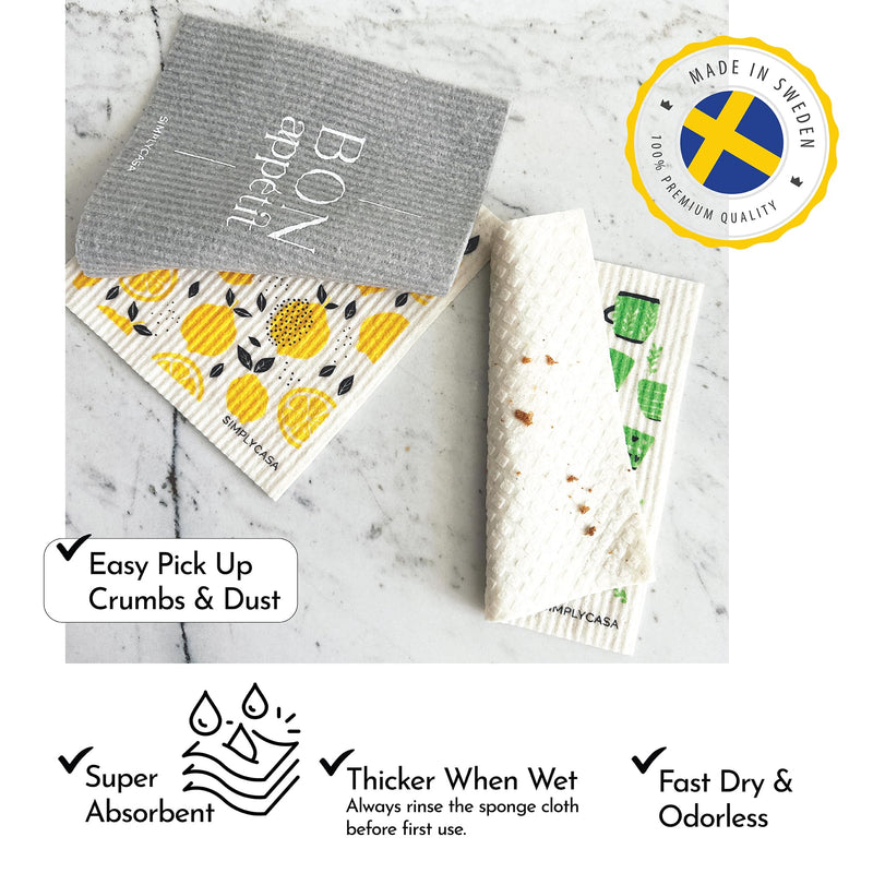 SIMPLYCASA Swedish Dishcloth Sponge Pack of 8, Reusable and Replace Dish Sponges and Dish Rags, Made in Sweden, Biodegradable, Zero Waste Quick Drying Cellulose Cleaning Cloths 8 Pack - Scandinavian Combo - BeesActive Australia