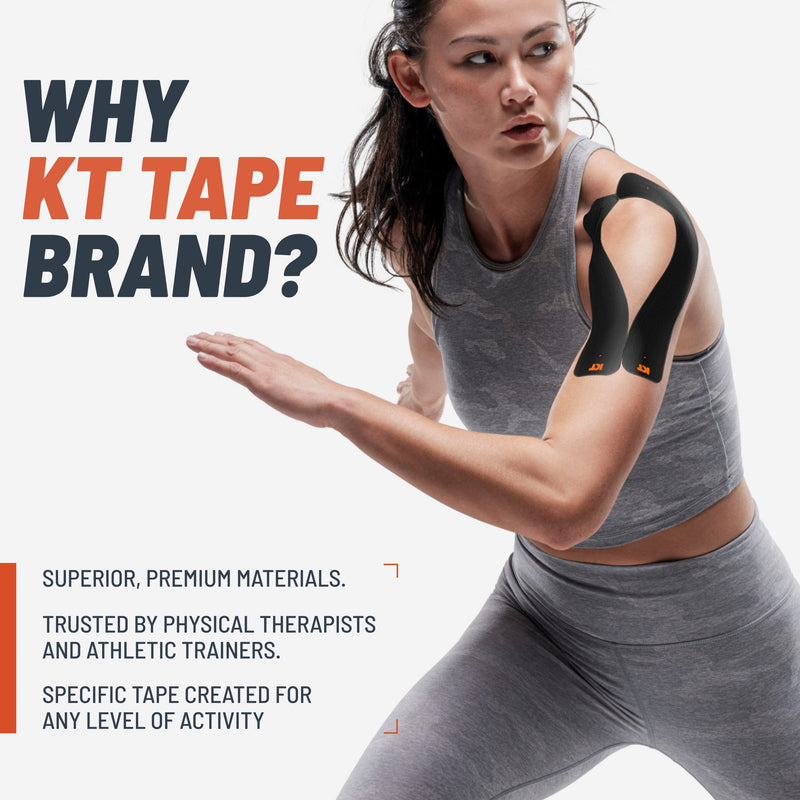 KT Tape, Original Cotton, Elastic Kinesiology Athletic Tape, 20 Count, 10” Precut Strips, Pink, 20 Precut Strips Black - Precut - BeesActive Australia