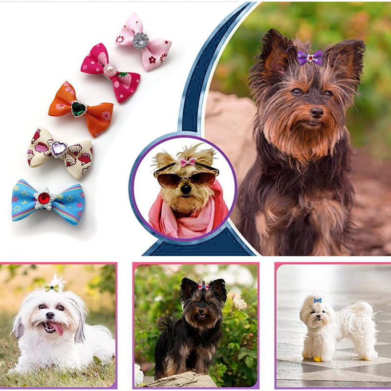 Puppy Small Dogs Hair Bows with Rhinestone Tiny 30 Pairs,Puppy Bowknot Hair Barrettes Bows Handmade Hair Accessories Pet Grooming Products,Hair Topknot Hair Clips Cat Puppy Party Birthday Christmas, - BeesActive Australia