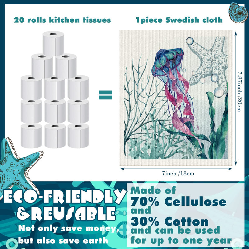6 Pcs Swedish Kitchen Dish Cloths Kitchen Towels Reusable Sponge Cleaning Cloths Wipes Absorbent Dish Cloth Quick Drying Washable Decorative Tea Towels No Odor Bar Hand Towel (Ocean Animal) Ocean Animal - BeesActive Australia