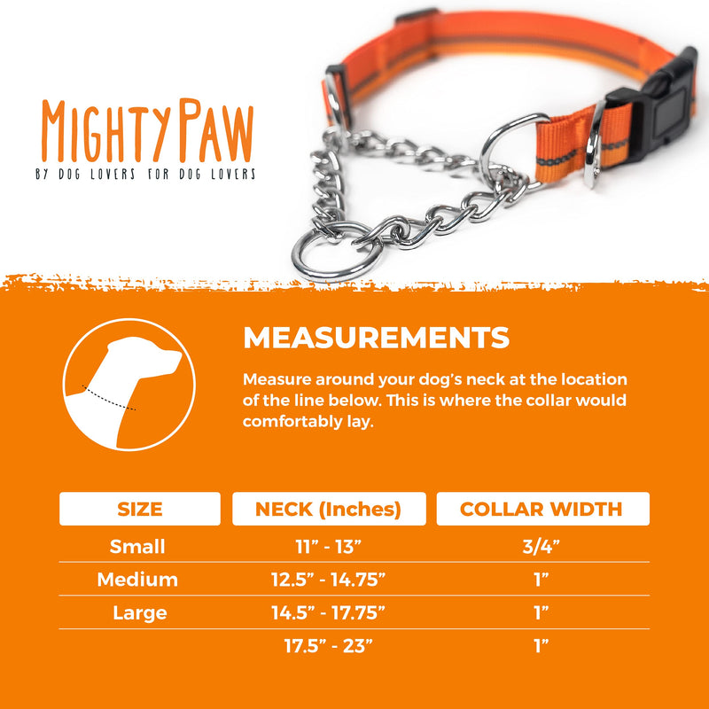 Mighty Paw Martingale Dog Collar 2.0 | Trainer Approved Limited Slip Collar with Stainless Steel Chain & Heavy Duty Buckle. Modified Cinch Collar for Gentle & Effective Pet Training Medium Orange - BeesActive Australia