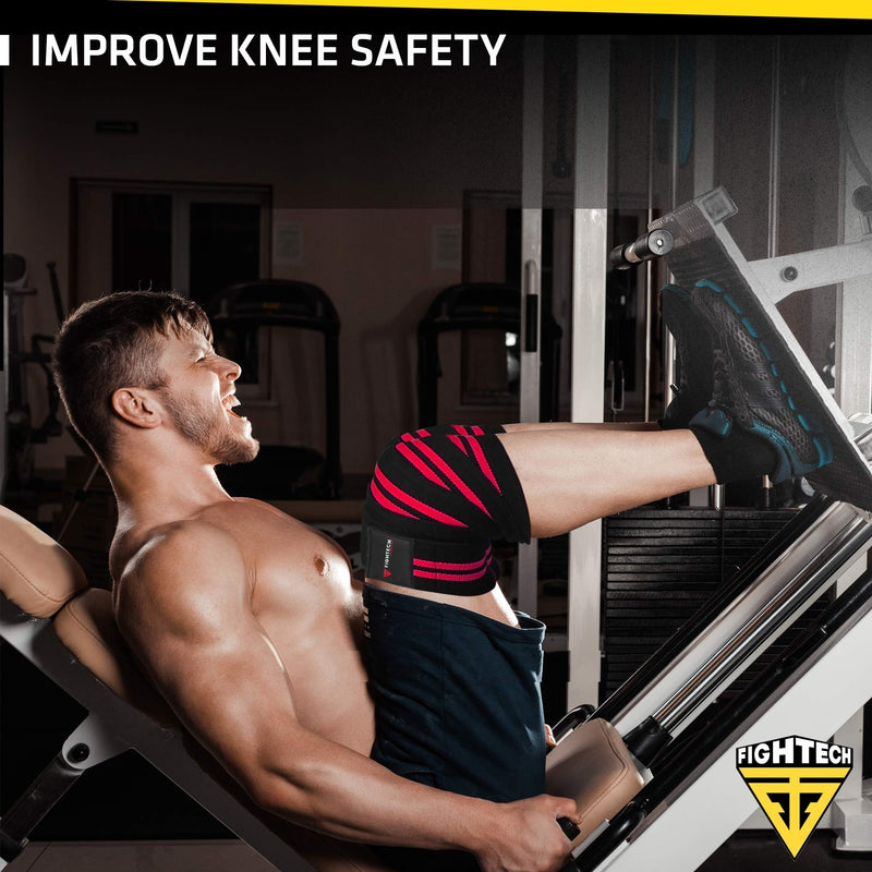 FIGHTECH Knee Wraps for Weightlifting | Men & Women | Bodybuilding Knee Squat Wraps | 82" Long Knee Straps for Compression & Elastic Support During Leg Presses, Cross Training Gym Workout | Pair RED - BeesActive Australia
