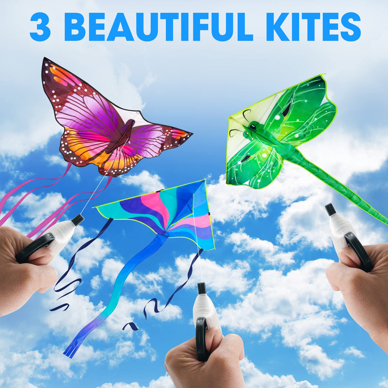 Crogift 3 Pack Large Kites - Butterfly Delta Dragonfly Kites Easy to Fly for Adults Kids Beach Park Outdoor Game Activities - BeesActive Australia