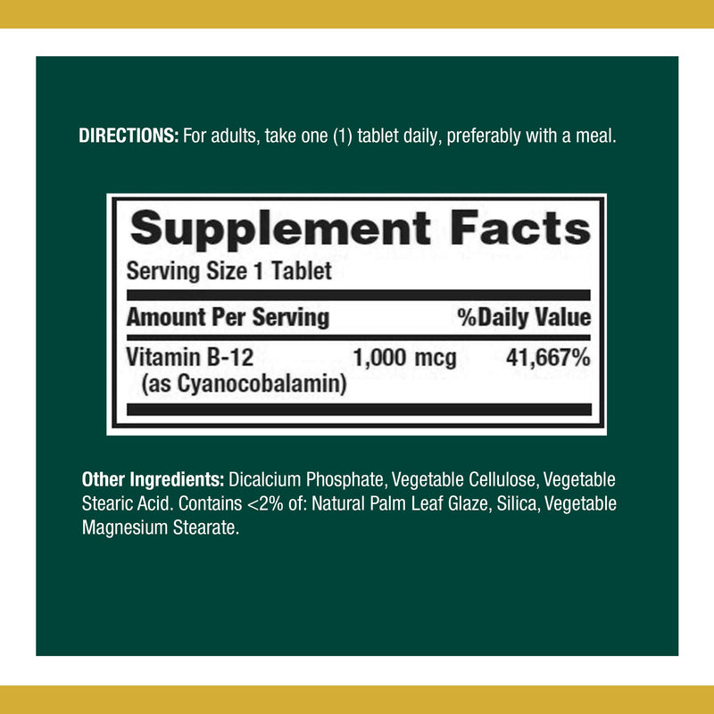 Nature’s Bounty Vitamin B-12 Supplement, Supports Metabolism and Nervous System Health, Tablets, 1000 mcg, 100 Count - BeesActive Australia