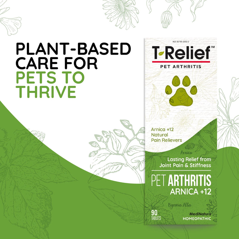 MediNatura T-Relief Pet Arthritis Pain Relief Arnica +12 Powerful Natural Medicines Help Reduce Hip & Joint Pain, Soreness & Stiffness - Vet Approved, Fast-Acting Soother for Dog & Cat - 90 Tablets - BeesActive Australia