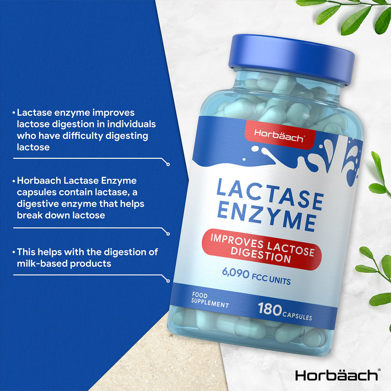 Lactase Enzyme 6,090 FCC Units| 180 Capsules| Improves Lactose Digestion | Food Supplement | by Horbaach - BeesActive Australia