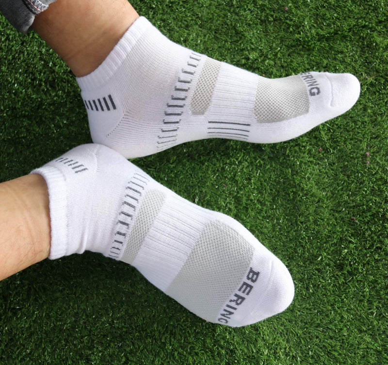 [AUSTRALIA] - BERING Men's Athletic Cushioned Running Socks (6 Pack) Shoe Size 8-10 White 