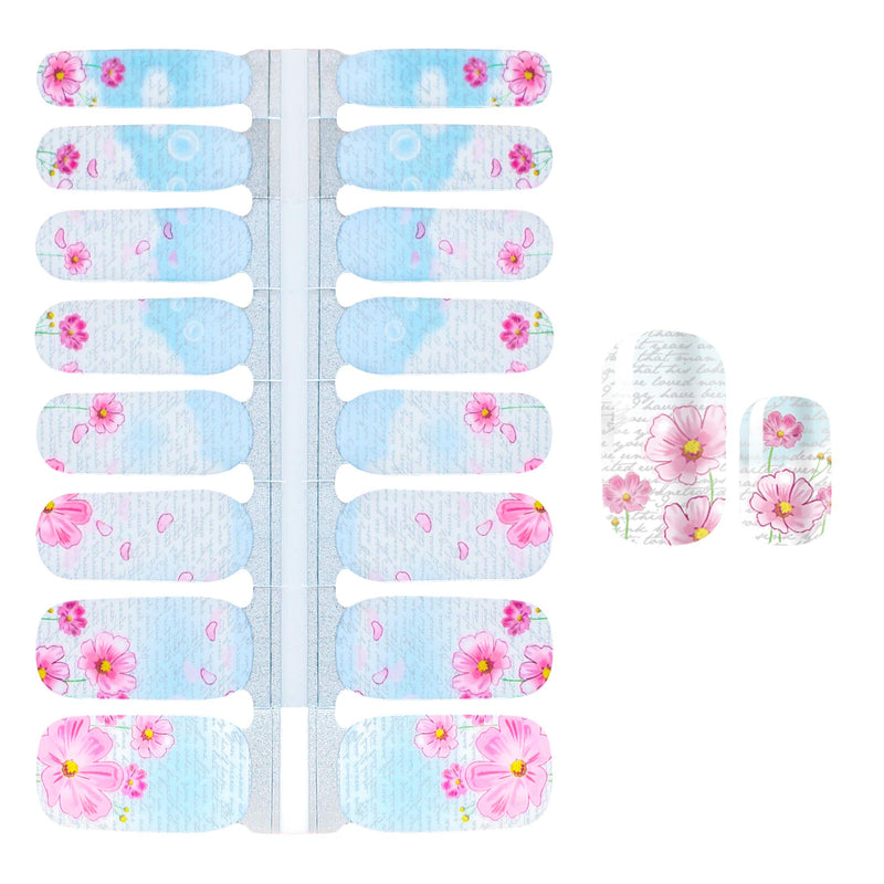 SILPECWEE 5 Sheets Adhesive Nail Art Stickers Decals With Tips 1Pc Nail File Flower Nail Polish Wraps Strips Manicure Kit NO2 - BeesActive Australia