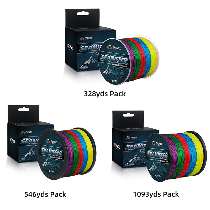 RUNCL Braided Fishing Line, Abrasion Resistant Braided Lines for Saltwater or Freshwater, Smooth Casting, Zero Stretch, Thin Diameter, Multicolor for Extra Visibility, 328/546/1093Yds, 8-200LB C - 1093Yds/1000M(8 Strands) 30LB(13.6KG)/0.26mm - BeesActive Australia