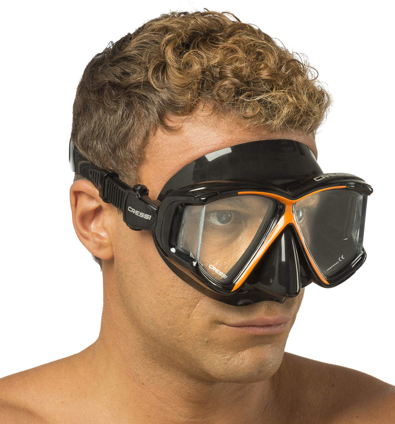 [AUSTRALIA] - Cressi Pano 4 | Wide Multi Lens View for Scuba Diving - Cressi: Quality since 1946 Black/Orange 