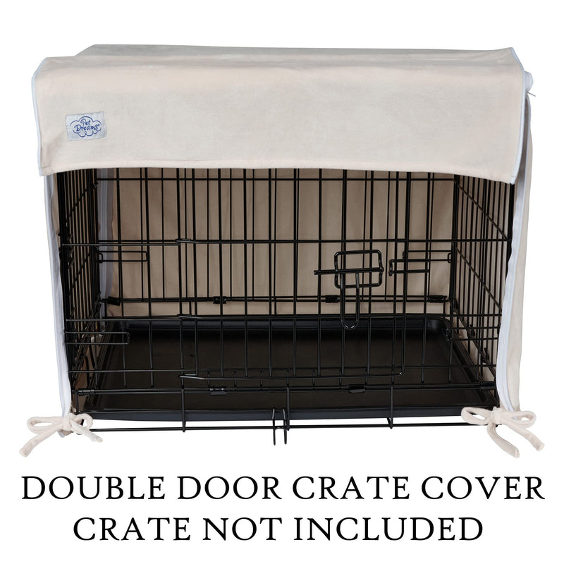 Pet Dreams Breathable Crate Cover - Dog Crate Cover for Single Door or Double Door Wire Dog Crate, Eco Friendly Dog Kennel Cover, Non Toxic Washable Cover Ivory Double Door 24-Inch - BeesActive Australia