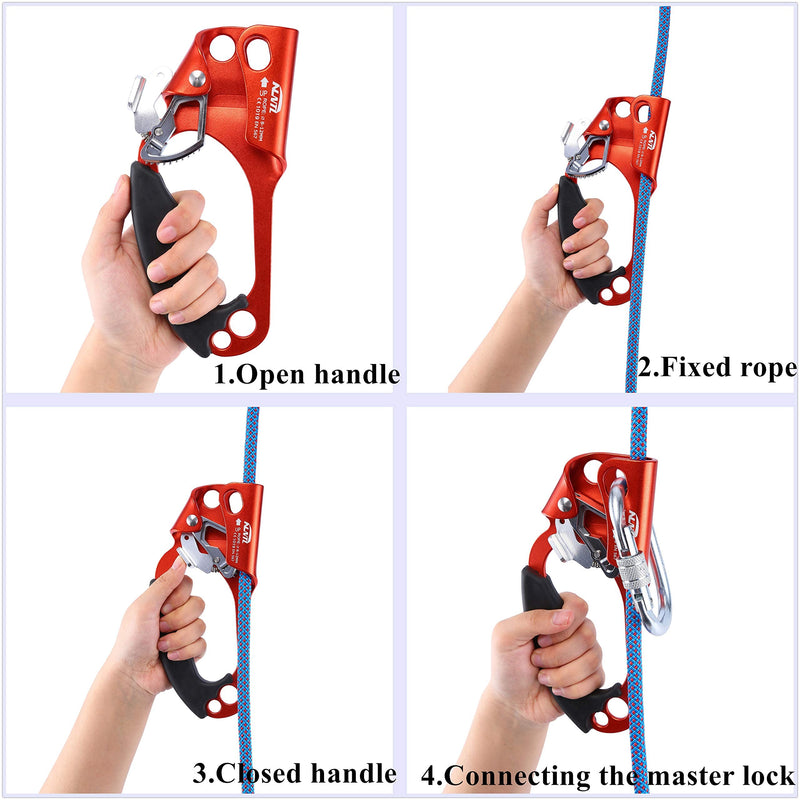 WILDKEN Climbing Hand Ascender Outdoor Mountaineering Tree Arborist Climbing Rappelling Equip Hand Ascender for 8-12MM Rope Left Right Hand Ascender Orange - Left - BeesActive Australia