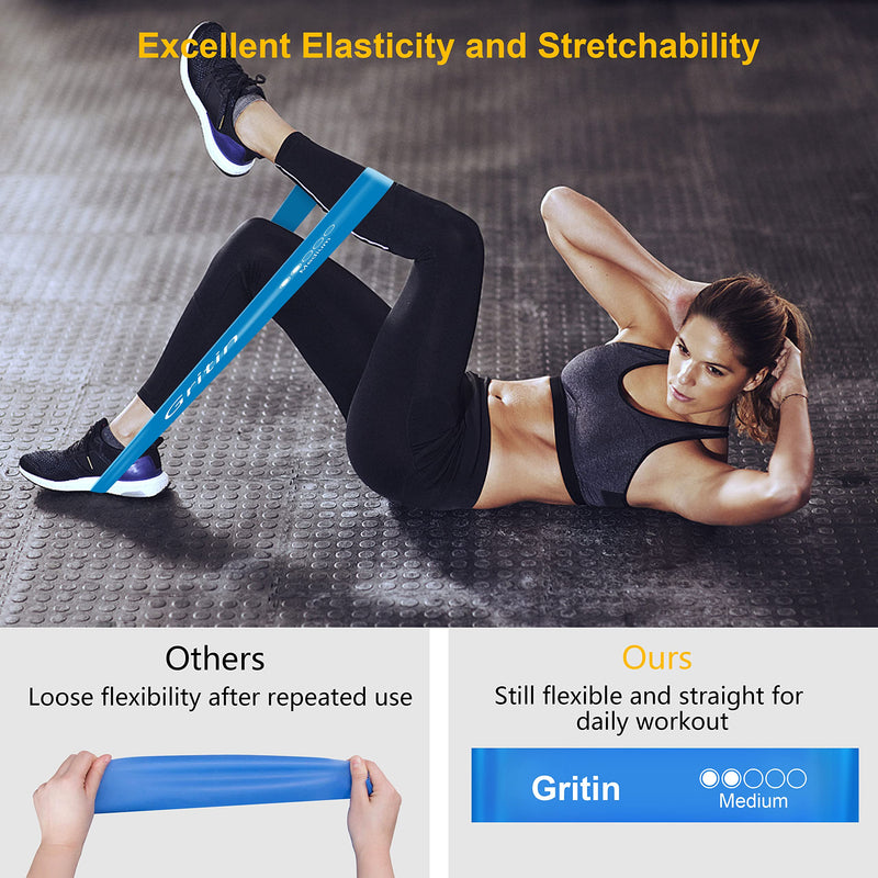 Gritin Resistance Bands, [Set of 5] Skin-Friendly Resistance Fitness Exercise Loop Bands with 5 Different Resistance Levels - Carrying Case Included - Ideal for Home, Gym, Yoga, Training Green - Blue- Yellow - Red - Black - BeesActive Australia