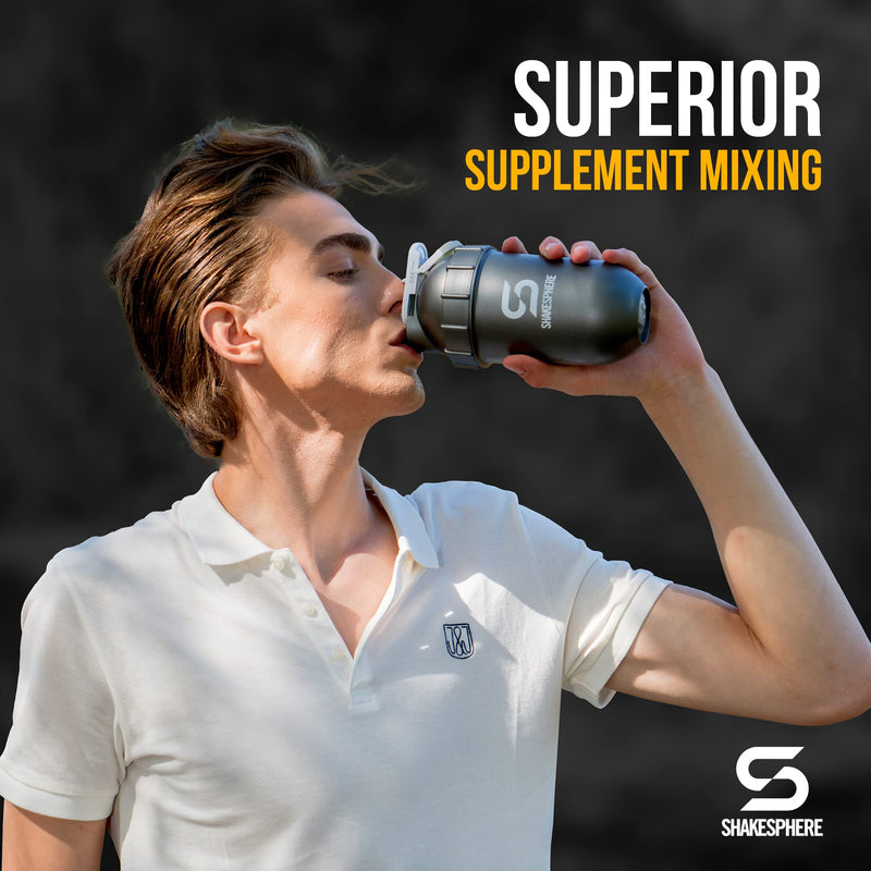ShakeSphere Tumbler: Protein Shaker Bottle, 700ml - Capsule Shape Mixing - Easy Clean Up - No Blending Ball or Whisk Needed - BPA Free - Mix & Drink Shakes, Smoothies, More - Matte Black/Black Logo Matte Black With Black Logo - BeesActive Australia