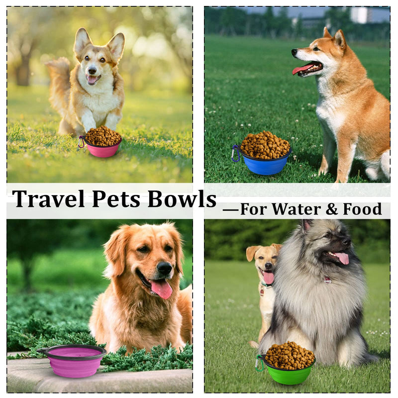 LAVAED 4 Pack Collapsible Dog Bowl Portable Foldable Travel Pets Bowls Cats Water Feeding Food Bowls Silicone Expandable Cup Dish Puppies for Walking Camping Outdoors with Carabiner Clip - BeesActive Australia
