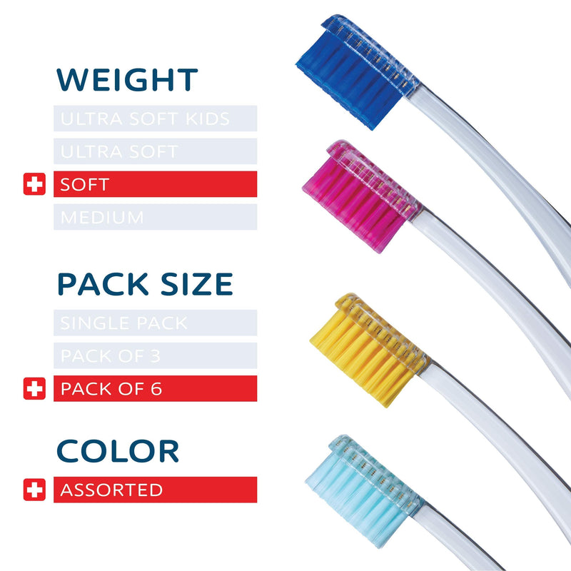 TELLO 4920 Adult Soft Swiss Toothbrush for Gentle Cleaning, 6-Pack - BeesActive Australia