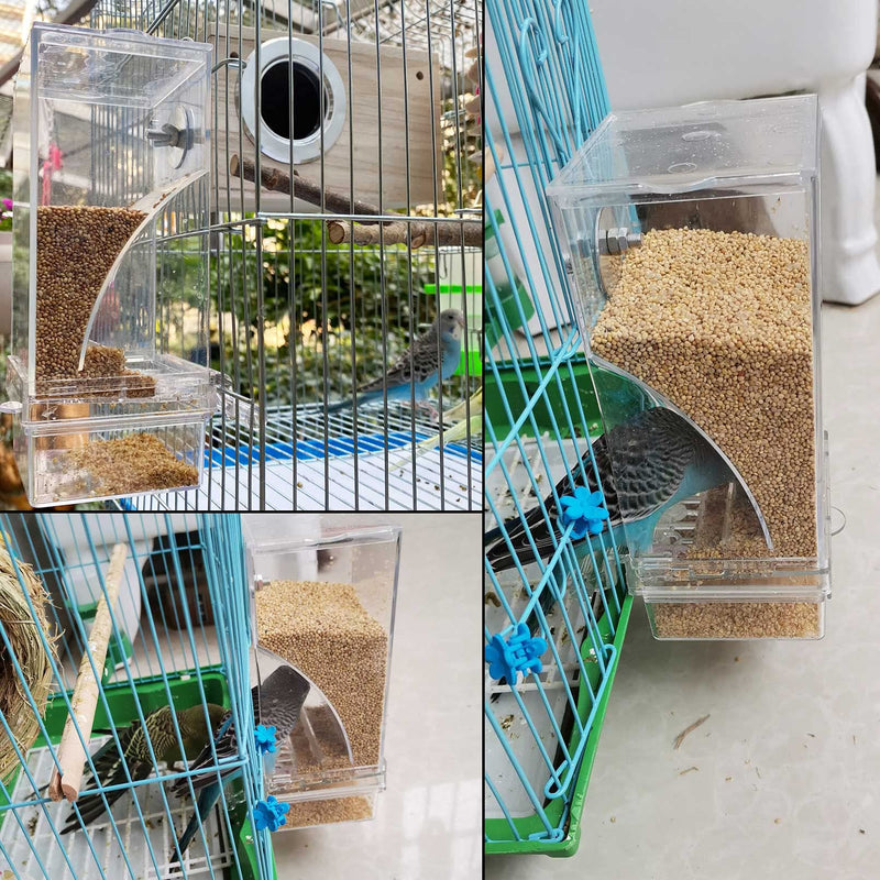 kathson No-Mess Bird Feeder Parrot Integrated Automatic Feeder Seed Food Container Acrylic Finch Foraging Feeders with Perch Cage Accessories for Small Birds Parakeet Canary Cockatiel Lovebirds Clear - BeesActive Australia