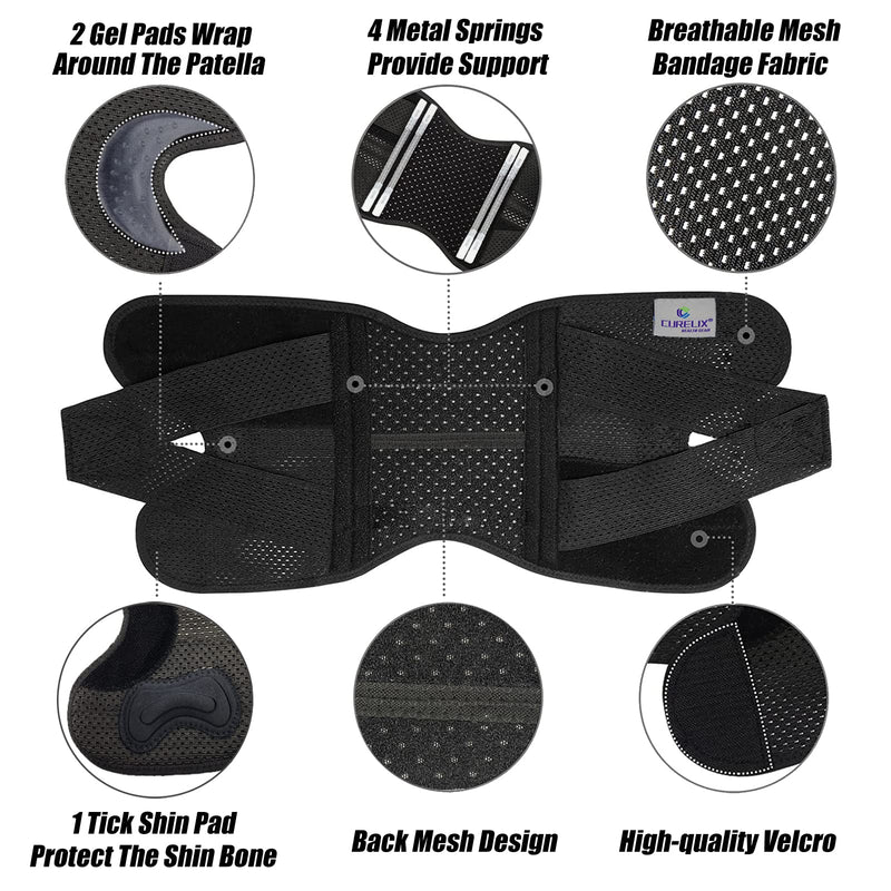 CURELIX [New 2023] Knee Brace with Side Stabilizers, Adjustable Knee Support with Patella Gel Pad & Shin Pad for Meniscus Tear Pain Relief MCL ACL Arthritis Injuries Recovery (JP6-B-XL) Black X-Large - BeesActive Australia