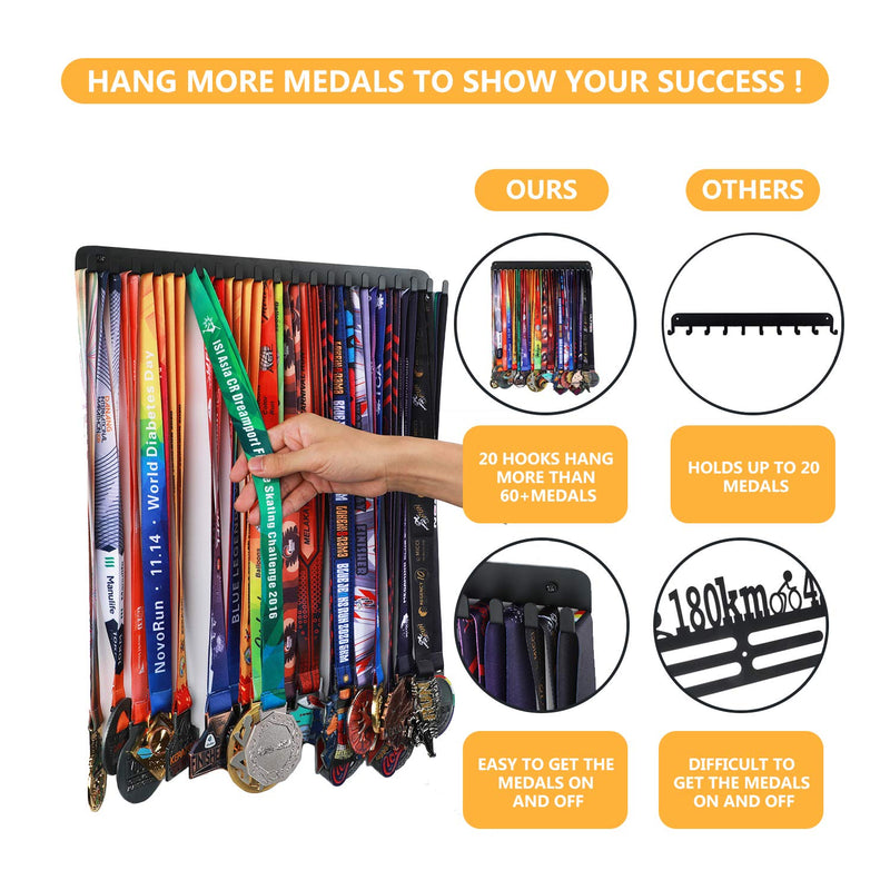 Goutoports Medal Holder Display Hanger Rack Frame for Sport Race Runner-Race Medal Hanger Holder - Sturdy Black Steel Metal Over 60 Medals Easy to Install (2Pcs) - BeesActive Australia