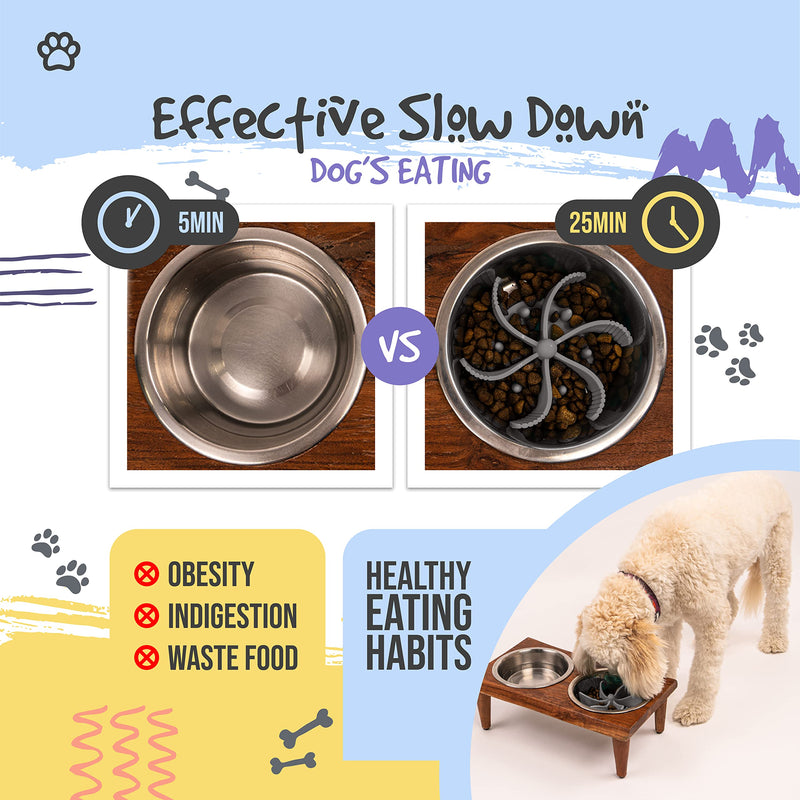 Silicone Slow Feeder Dog Bowl Insert - Dog Puzzle Feeder with Suction Cups - Cuttable Fit for All Dog Food Bowls Slow Feeder Insert Gray - BeesActive Australia