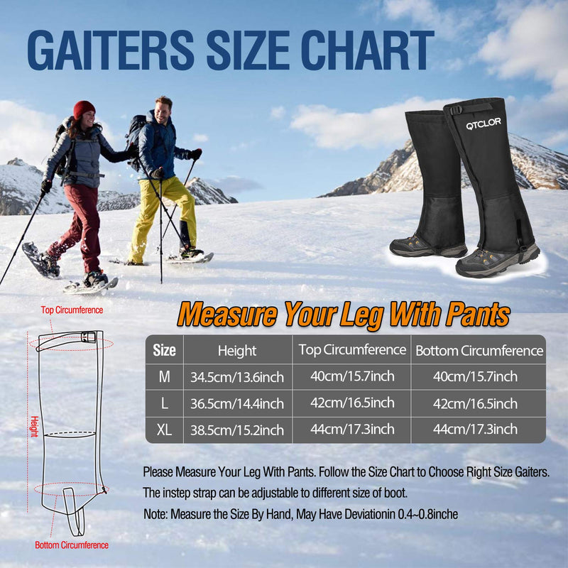 QTECLOR Leg Gaiters Waterproof Snow Boot Gaiters for Snowshoeing, Hiking, Hunting, Running, Motorcycle Anti-Tear Oxford Fabric, TPU Instep Belt Metal Shoelace Hook for Outdoor Black Medium - BeesActive Australia