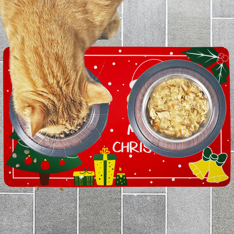 Vannon Christmas Dog Cat Food Mat, Dog Mat for Food and Water, Non Slip Waterproof, 11” x 18” 1 pack red - BeesActive Australia