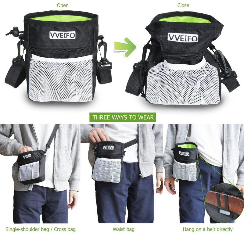 VVEIFO Dog Treat Pouch, Dog Training Pouch Bag with Waist Shoulder Strap, Durable, Convenient Dog Training Accessory, Suitable for Small and Large Dogs, 3 Ways to Wear Black - BeesActive Australia