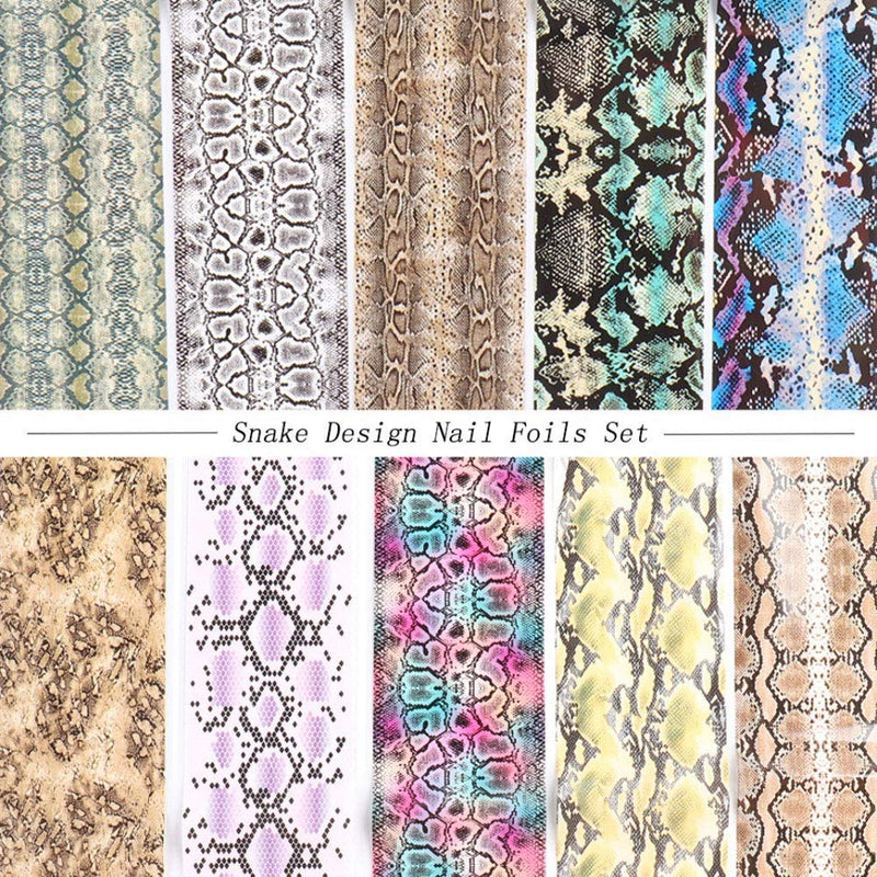 Bonnie-Sam 10 Sheets Snake Print Nail foil Water Adhesive Decals Wraps Transfer Fingernail Art Sticker Paper Snake Pattern - BeesActive Australia