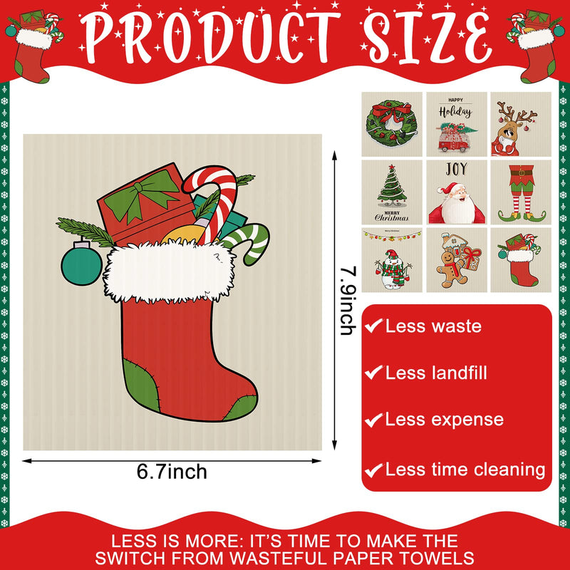 9 Pcs Christmas Swedish Themed Dishcloths Reusable Absorbent Swedish Style Cleaning Dishcloths Xmas Kitchen Dish Cloth Towels Cleaning Wipe for Home Party Clean Housewarming, 7 x 8 in (Vivid Style) Vivid Style 9 - BeesActive Australia