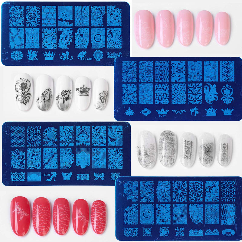 Nail Stamper Kit 4pcs Nail Art Stamping Plates Flower Leaves Image Template with Clear Stamper and Scraper Decoration Rhinestones for Nails Manicure DIY Design - BeesActive Australia