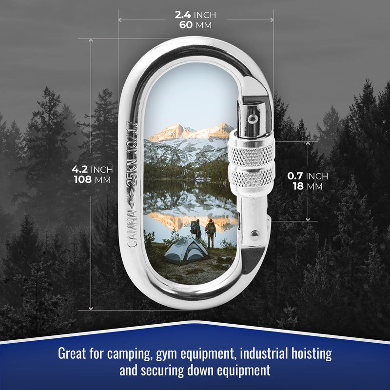 25kn Climbing Carabiner Clip - Heavy Duty O-Shape Steel Locking Caribeaner - UIAA / CE Certified Rock Climbing Gear - Strong Large Locking Oval Caribeener for Mountain Climbing 1pc - BeesActive Australia