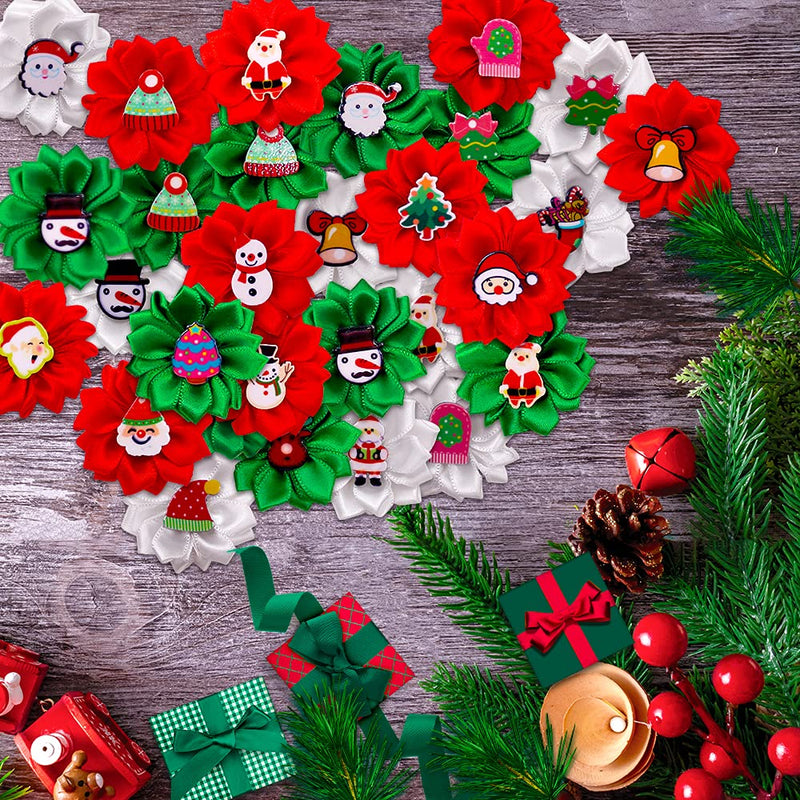 Masue Pets 30pcs/Pack Christmas Dog Hair Bows for Christmas Dog Bows with Rubber Bands Puppy Pet Hair Accessories Topknot - BeesActive Australia