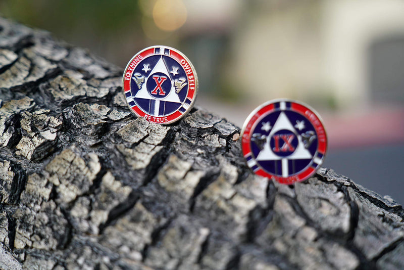 [AUSTRALIA] - MyRecoveryStore Red and Blue Patriotic Yearly AA Medallion Large Sized w/Coin Capsule Red and Blue Alcoholics Anonymous AA Chip 1-50 Years Year 50 