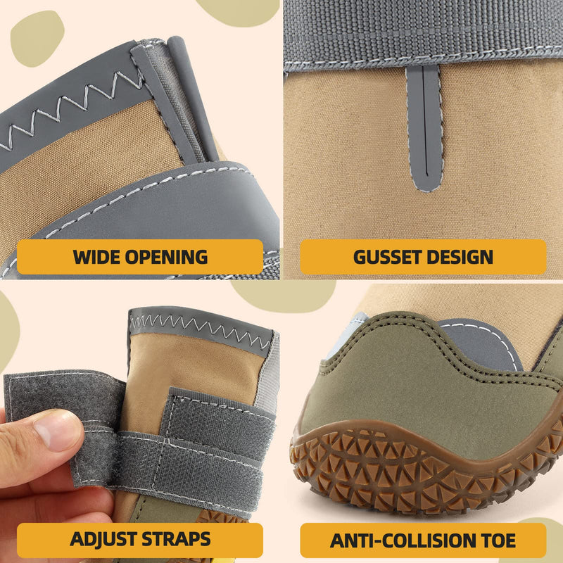 Dog Booties for Hot Pavement Waterproof Breathable Dog Summer Shoes Dog Boot for Small Medium Large Dogs, Puppy Shoes Paw Protector for Hiking 4PCS #4 (width 2.16 inch) for 36-43 lbs Khaki-Waterproof - BeesActive Australia