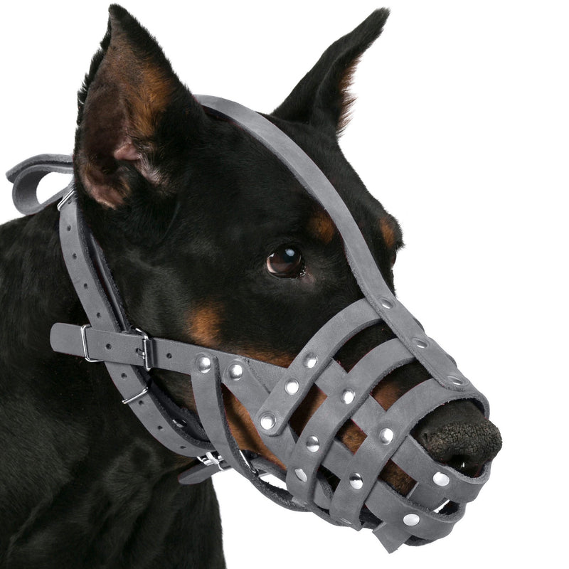 CollarDirect Leather Dog Muzzle German Shepherd Dalmatian Doberman Setter Basket Medium Large Breeds Pink Gray L Chestnut Brown - BeesActive Australia