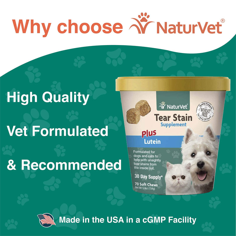 NaturVet – Tear Stain Plus Lutein | Eliminates Unsightly Tear Stains | Enhanced with Cranberry Extract, Calcium Ascorbate & Oregon Grape Root | for Dogs & Cats 70 Soft Chews - BeesActive Australia
