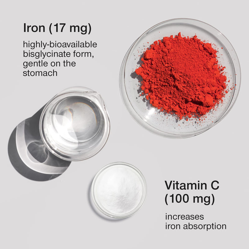 Gentle Iron Tablets 17mg - High Strength Iron Supplements for Women & Men with Vitamin C - Ferrous Iron Bisglycinate for High Absorption - 60 Vegan Tablets - Energy Tablets for Tiredness and Fatigue - BeesActive Australia